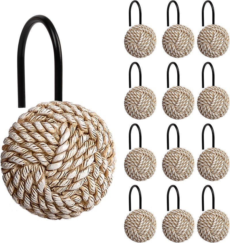 Sunlit Boho Knots Shower Curtain Hooks, Home Decorative Shower Curtain Rings with Black Hooks for Bathroom, Seaside Nautical Shower Curtain Hangers Bathroom Accessories, Set of 12 - Image 1